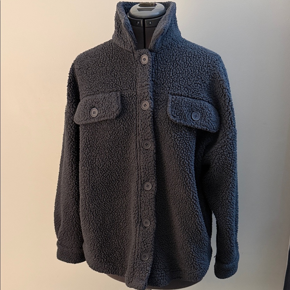 Pink Rose Dark Blue Sherpa Utility Jacket